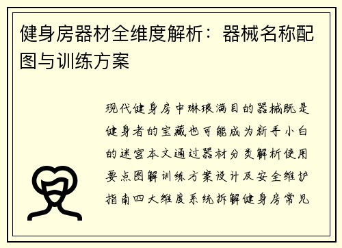 健身房器材全维度解析：器械名称配图与训练方案